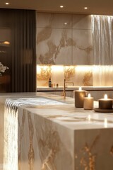 Luxurious Modern Bathroom with Waterfall Feature and Marble Vanity