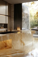 Luxury Kitchen Island with Waterfall Feature and Natural Stone Countertops