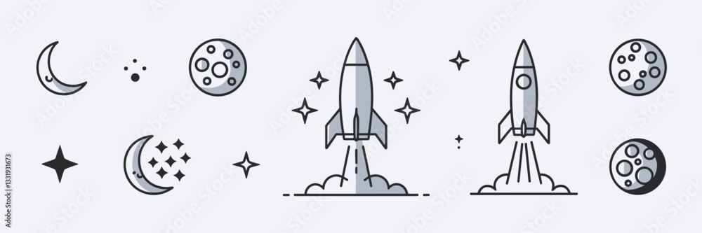 Poster vector art of various moon icons with different sizes and styles