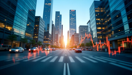 Obraz premium Dynamic Double Exposure: Merging Financial Data with Urban Landscapes