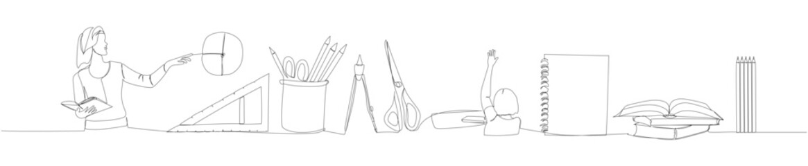 set of studies at school, college, university one line art. Continuous line drawing of online knowledge, learning, education, teaching, solving problems, student life