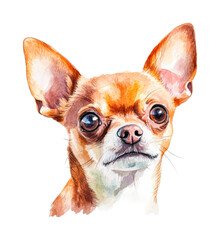 Obraz premium Watercolor painting of a chihuahua dog with alert expression and pointed ears, cut out