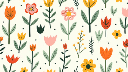 Whimsical Seamless Tile Pattern: Playful Flowers for Kids' Rooms