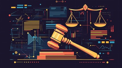 A stunning dynamic flat illustration for National Justice Day, featuring a gavel striking a sound block, with glowing justice scales floating above, symbolizing legal power and fairness.