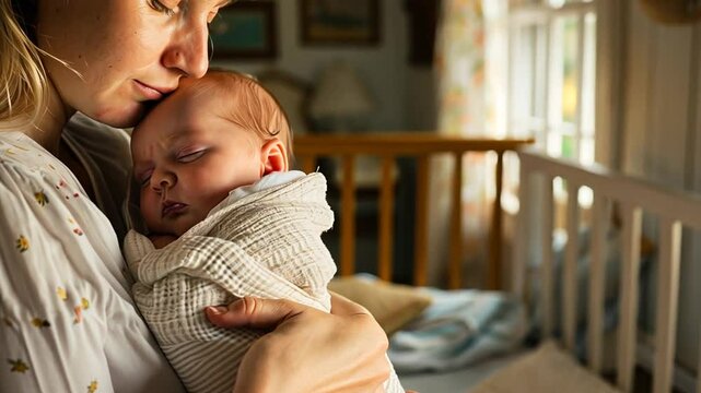 Mutter h&auml;lt liebevoll ihr Baby im Arm