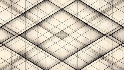 Fototapeta premium Geometric abstract pattern with intricate lines and diamond shapes in black and white for background design
