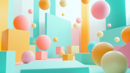 Minimal Floating Geometric Shapes in Soft Tones