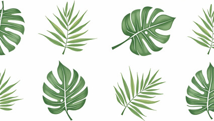 Botanical Garden Seamless Tile Pattern: Various Palm Species in Natural Greens on White Background