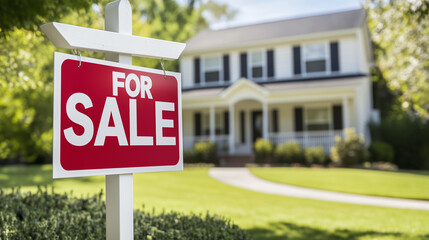 Residential property 'For Sale' sign in a vibrant neighborhood, showcasing home buying and selling trends in real estate