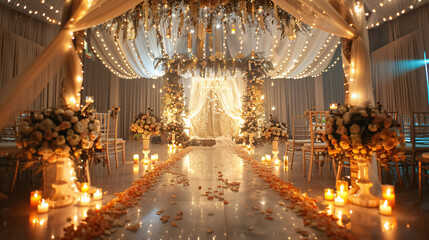 Obraz premium Magnificent wedding ceremony decoration with original details and candles.