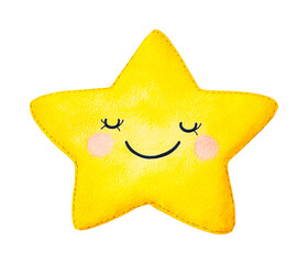 Cute smiling yellow star with blush and dotted outline, cut out