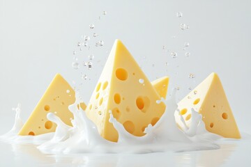 Creamy cheese splash, dairy product, white background, food advertising