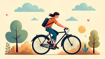 Lifestyle teenage with bicycle illustration design vibrant youth culture active transportation healthy lifestyle and freedom represented through cycling concept as Illustrated teenage lifestyle featur