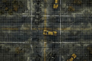 Post Apocalyptic RPG Digital Battlemap Abandoned Highway Desolate Vehicles Dystopian Landscape Fantasy Game Map Tactical Adventure Setting Ideal for Role Playing Game Sessions and Campaigns