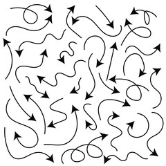 Black narrow arrows in various shapes on a white background