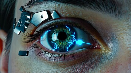 4k closeup video of a futuristic eye implant.