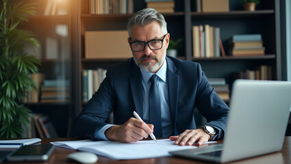 Middle-Aged Business Executive Analyzing Financial Data Online