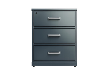 A Sleek, Dark Gray Three-drawer File Cabinet, Perfect For Modern Offices, Offering Secure Storage With Clean Lines And Subtle Silver Handles Isolated on Transparent Background