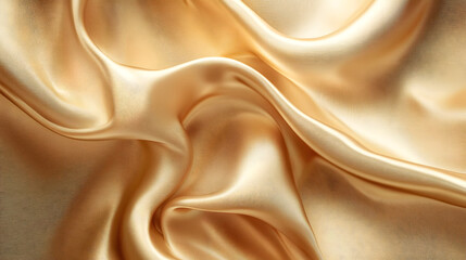 Obraz premium Luxury Silk Fabric Wallpaper with Wrinkles and Folds. Gold, Wavy Material Background. Generative AI.