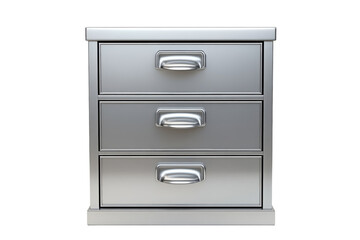 A Sleek, Modern Three-drawer Metal Cabinet, Perfect For Organized Storage, Reflecting A Clean, Minimalist Aesthetic With Brushed Metal Finish Isolated on Transparent Background