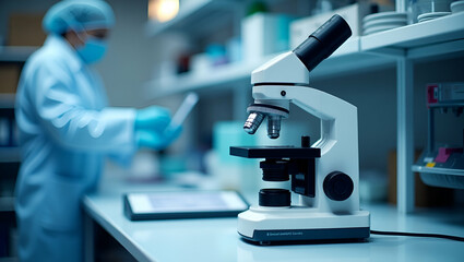 Explore the Flat Professional Microscope: Essential Science Equipment for Microbiology and Medical Research with Micro Scale Examination in a Cute Vector Illustration