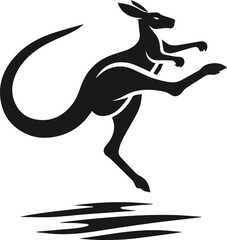 A kangaroo kicking off the ground with one foot still touching vector silhouette