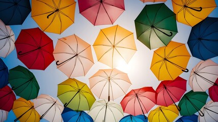 Bunte Regenschirme am Himmel Kunst 