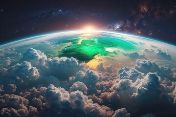 Fototapeta premium Stunning Emerald Earth Landscape from Stratosphere View in the Cosmos
