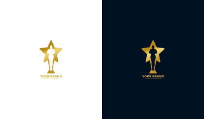 Award trophy statue star logo, statue star icon