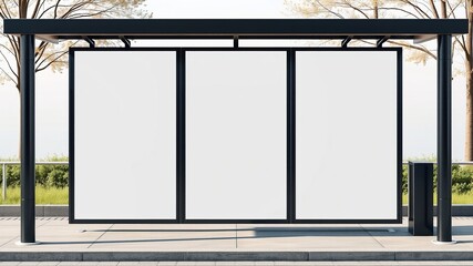 Blank Bus Shelter Mockup with Three Panels for Branding