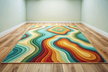 Bohemian rug on a warm hardwood floor.  Stylish, layered interior design.