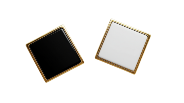 black and white square gold lapel badge mockup isolated on white background