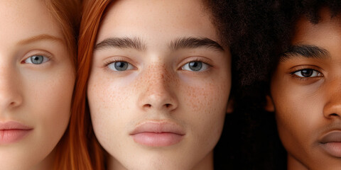 Fototapeta premium Close-up Portraits of Three Women with Different Skin Tones and Hair Colors