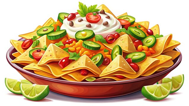colorful nachos with toppings on a plate clip art preview