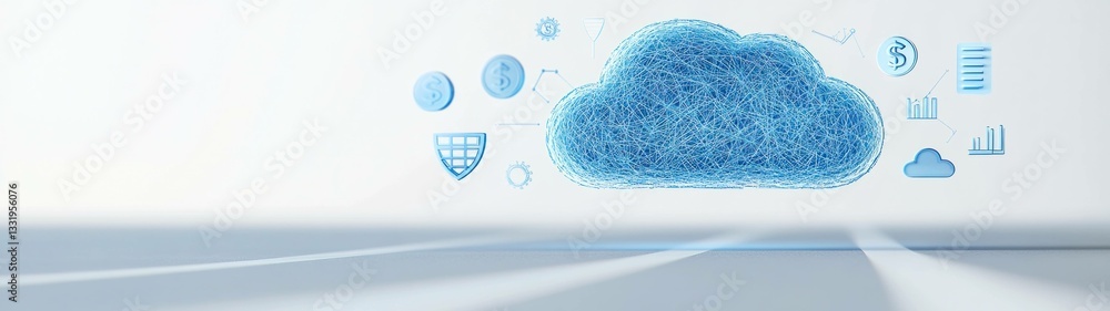 Aufkleber abstract blue cloud computing concept illustration with digital icons representing data storage, tec