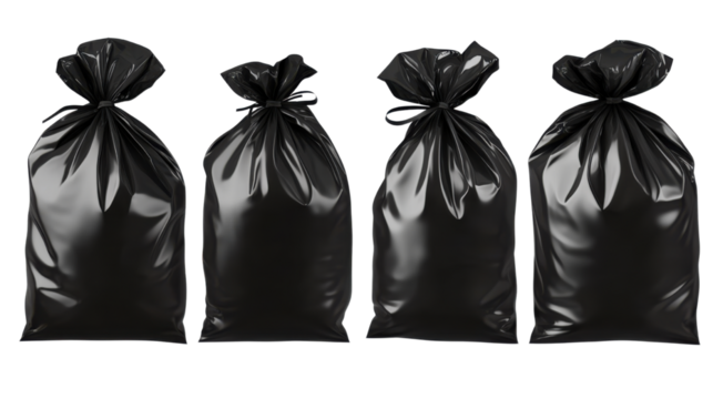 black plastic garbage bag on white background