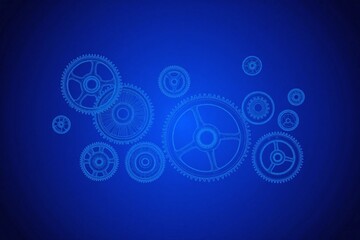 blue background wireframe mechanical gears and cogs