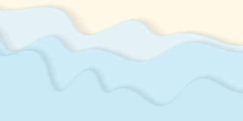 Abstract blue sea and white sand beach top view paper cut style graphic illustration.