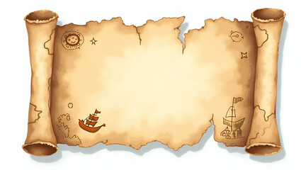 Colorful Watercolor Pirate Map Clipart for Little Explorers and Treasure Hunters - Unique Flat Adventurous Design for Kids' Projects and Creative Illustrations