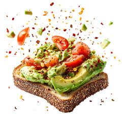 A Creamy Avocado Toast with Tomato and a Sprinkle of C Isolated on Transparent Background