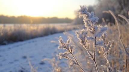 Winter's Gentle Embrace: A Frosty Sunrise Landscape
