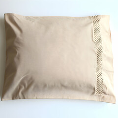 Obraz premium Beige pillowcase, embroidered detail, white background, bedroom setting, home textiles
