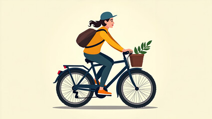 Fototapeta premium Vibrant Flat Lifestyle: Teenage Bicycle Illustration Symbolizing Active Transportation & Healthy Living