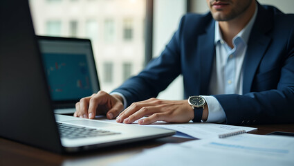 Smart Businessman Managing Investments with Computer: Portfolio Diversification