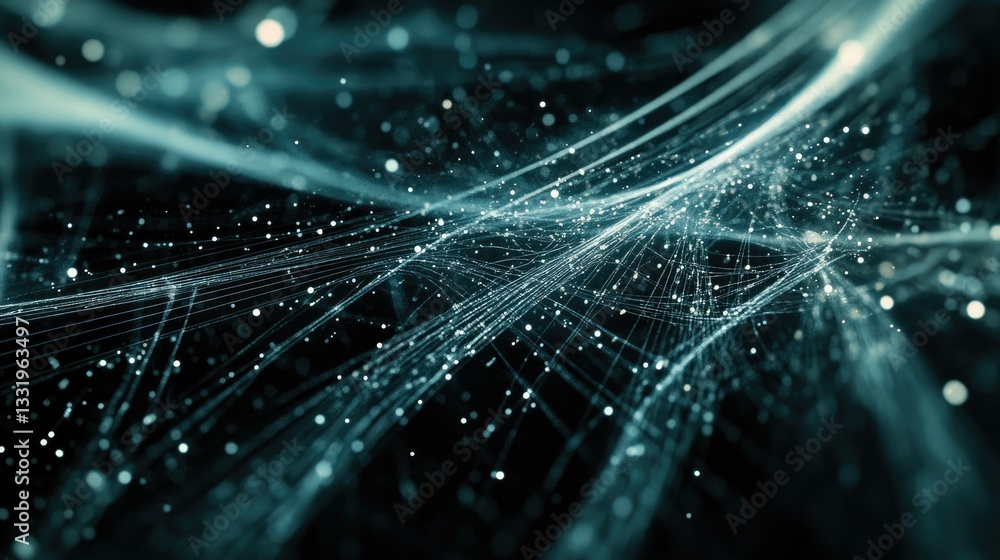 Poster Abstract representation of connecting lines and luminescent particles displayed