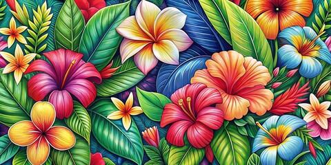 Hawaiian Flowers Coloring Page