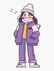 Fototapeta premium Illustration of a girl in a winter outfit.