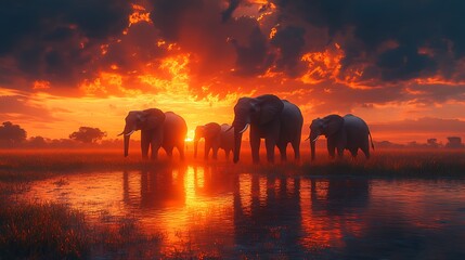 Elephants in savanna sunset wildlife high resolution hd image