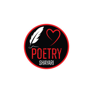 Poetry Logo  with a White Feather, Red Heart, and Poetry Theme
