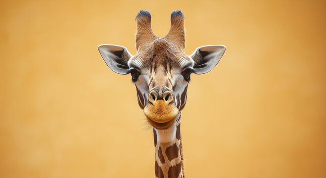 Uma girafa destacada contra um fundo laranja do p&ocirc;r do sol